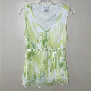 Y2K Vintage FASHION BUG Lime Green Fairy Core Abstract Floral Empire Blouse Sm